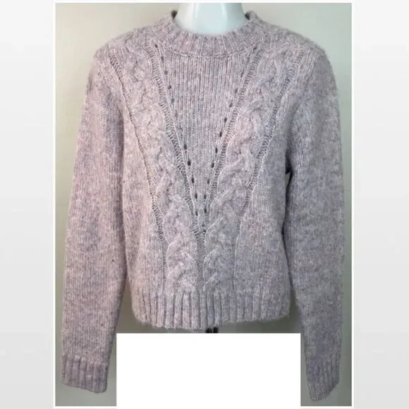 New Purple & Pink Cable Chunky Knit Cropped Pullover Sweater - Picture 2 of 16